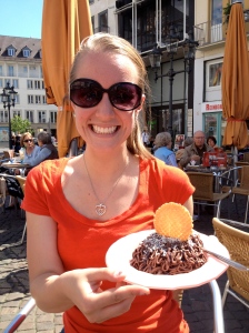 Me and my chocolate spaghetti ice - right before it started rapidly melting in the hot sun!