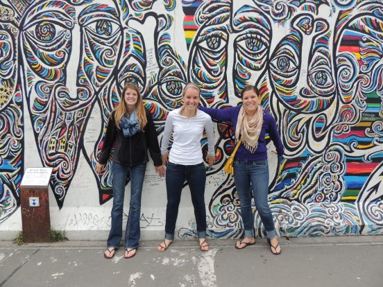 Danielle, Sarah and I being illegal and touching the East Side of the wall! Good thing the border guards were gone!